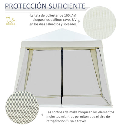 Outsunny Carpa De Jardín 3x3 M Con 4 Paredes Laterales Mosquitera Exterior Crema_3