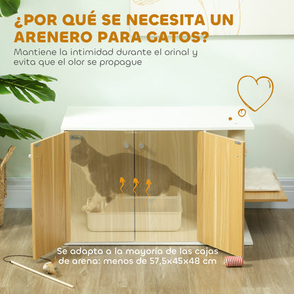 Pawhut Mueble Arenero Para Gatos 3 En 1 Con Puertas Centro De Juegos Blanco_5