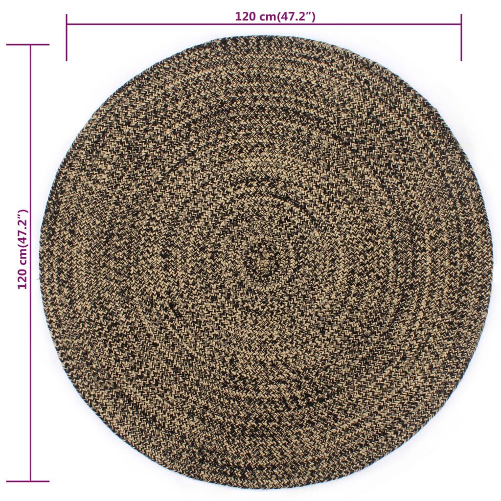 Vidaxl Alfombra Hecha A Mano De Yute Negra Y Natural 120 Cm_2