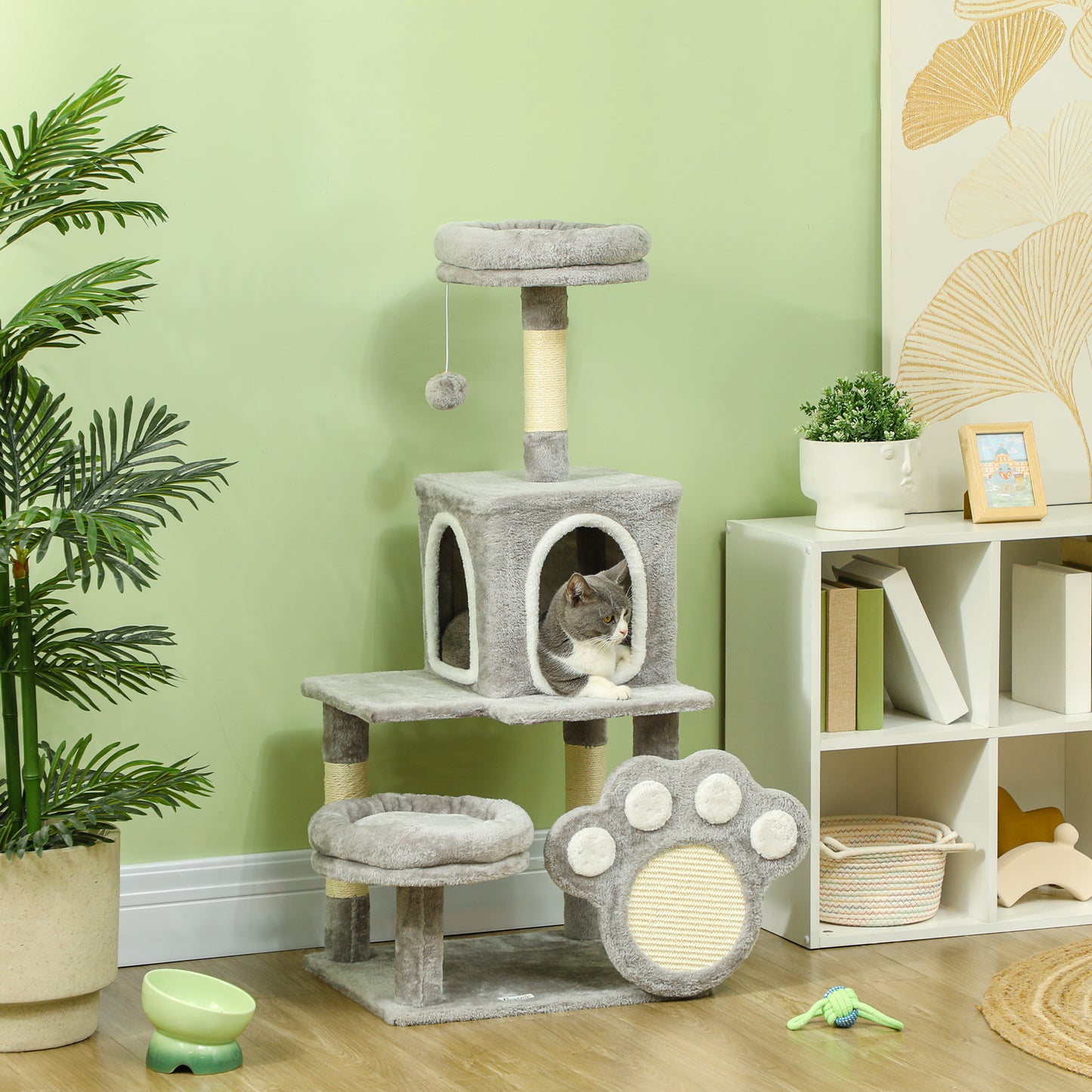 Pawhut Árbol Rascador Para Gatos 110 Cm Con Almohadilla De Rascado Gris Claro_1