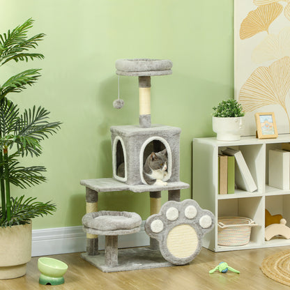Pawhut Árbol Rascador Para Gatos 110 Cm Con Almohadilla De Rascado Gris Claro_1