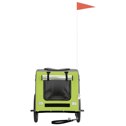 Vidaxl Remolque De Bicicleta Mascotas Hierro Tela Oxford Verde Gris_3