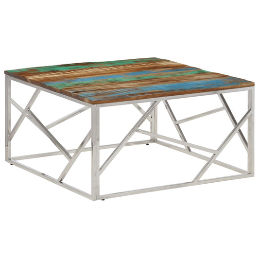 Mesa De Centro Acero Inox Plateado Y Madera Maciza Reciclada_0