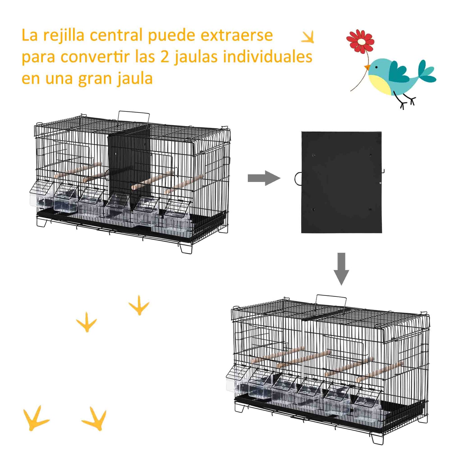 Pawhut Jaula Para Pájaros Con Divisor Ganchos Perchas Y Bandeja Extraíble Negro_5