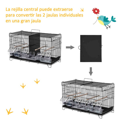 Pawhut Jaula Para Pájaros Con Divisor Ganchos Perchas Y Bandeja Extraíble Negro_5