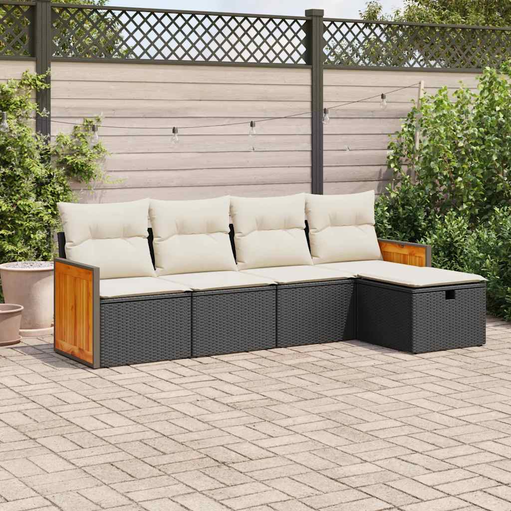 Set De Muebles De Jardín 5 Pzas Y Cojines Ratán Sintético Negro / Vetonek_5