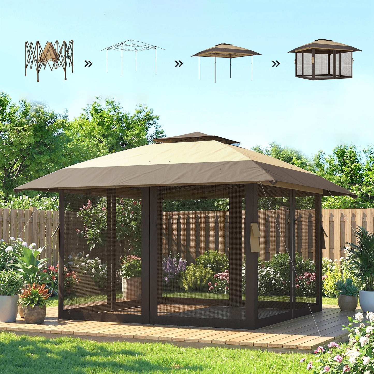 Outsunny Carpa Plegable 4x4 M Con Doble Techo Altura Ajustable 4 Laterales Caqui_3