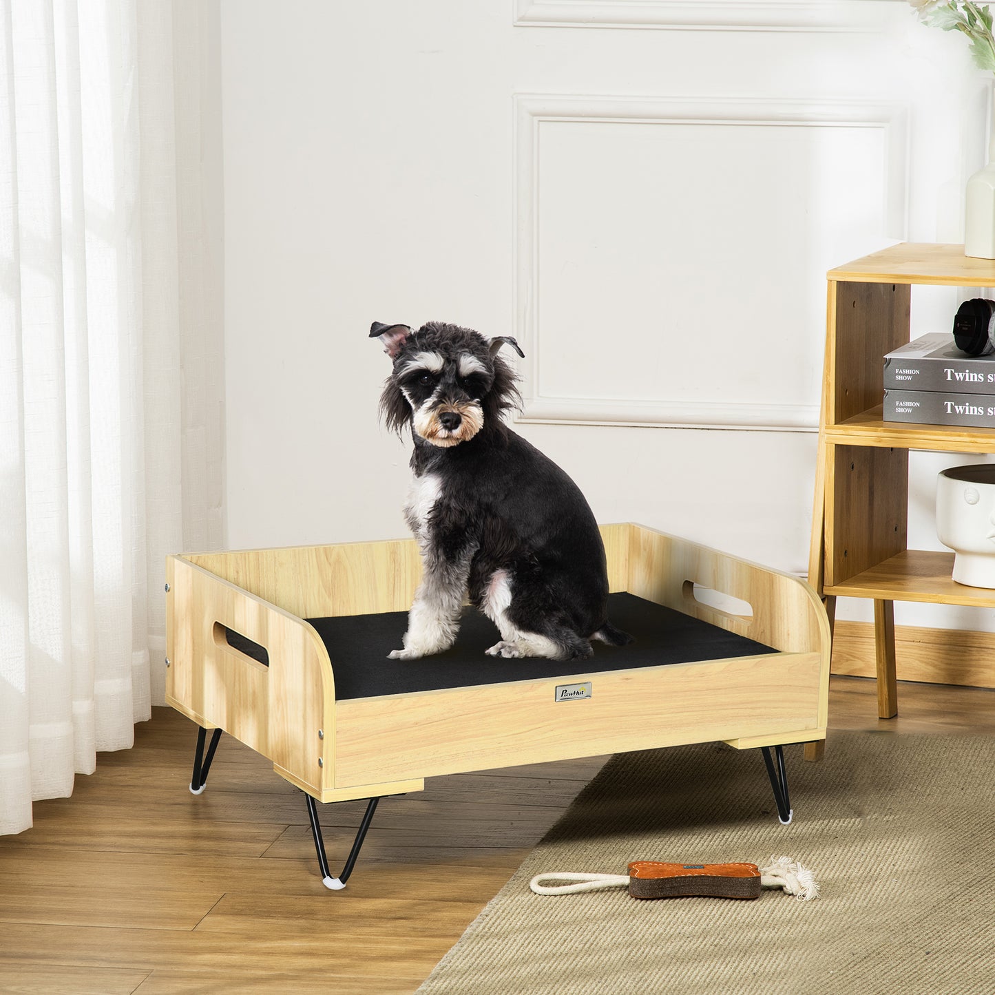 Pawhut Cama De Madera Para Perros Con Cojín Acolchado Patas De Acero 70x45x32 Cm_1