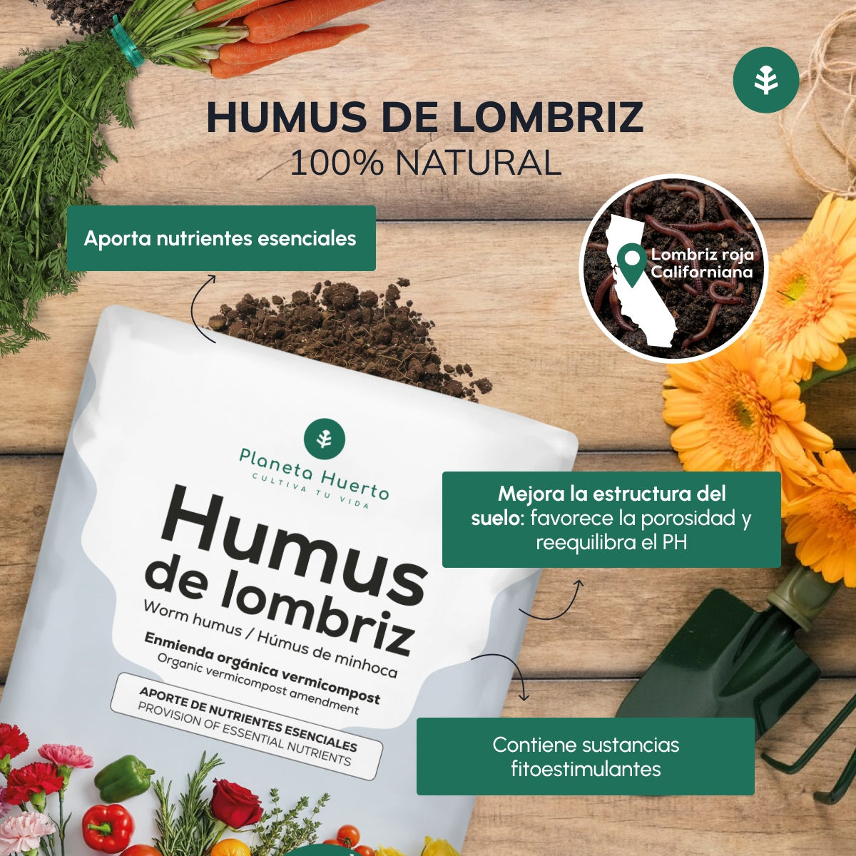Pack 3x Humus de Lombriz 100% Natural Planeta Huerto 10 L