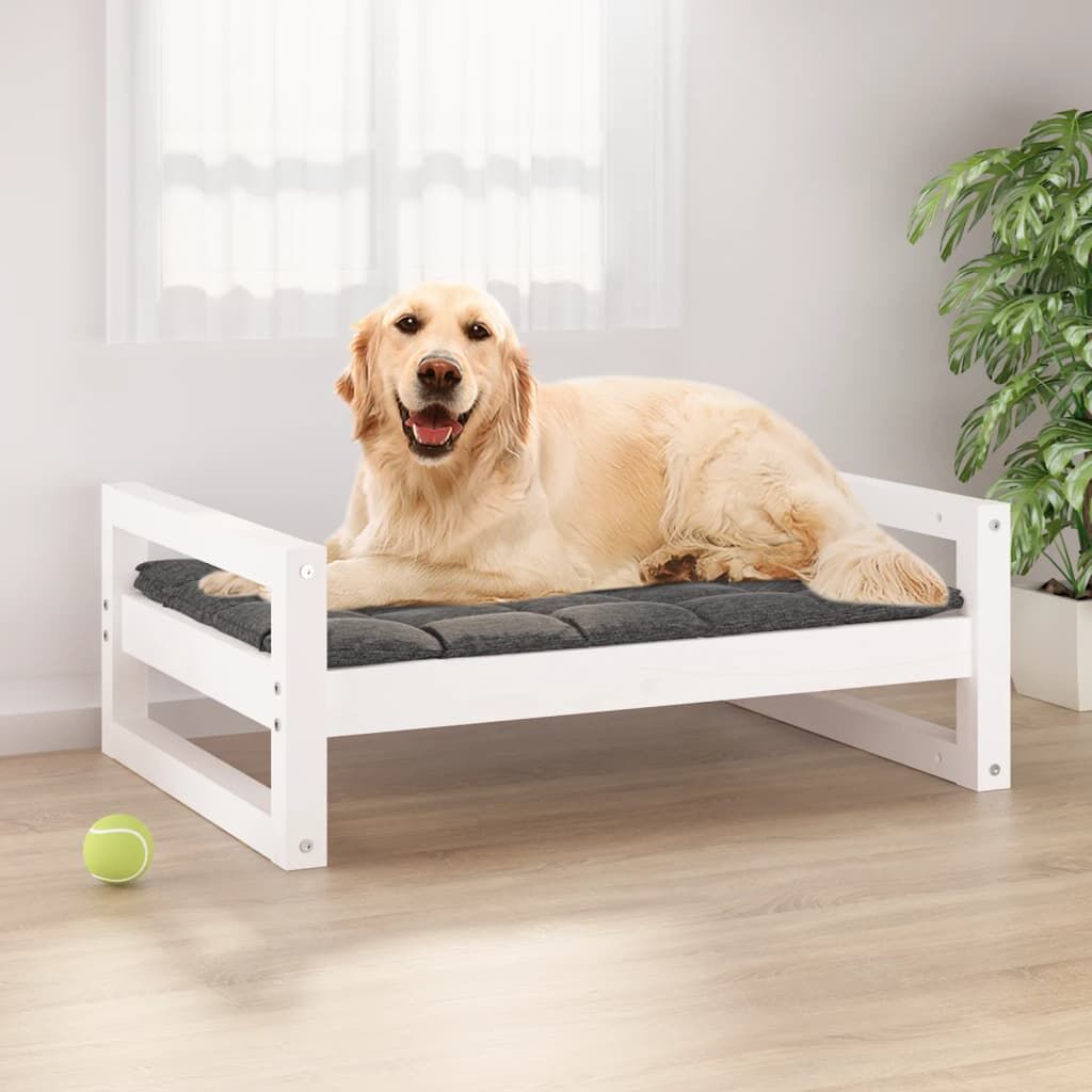 Vidaxl Cama Para Perros Madera Maciza De Pino Blanco 75,5x55,5x28 Cm_1