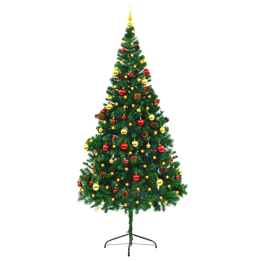 Vidaxl Árbol De Navidad Preiluminado Con Luces Y Bolas Verde 210 Cm_2