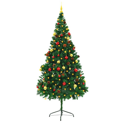 Vidaxl Árbol De Navidad Preiluminado Con Luces Y Bolas Verde 210 Cm_2