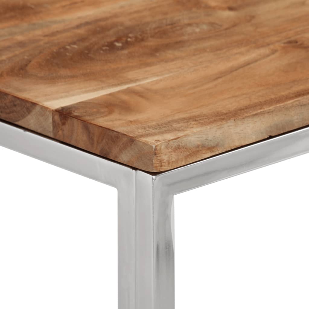 Mesa Consola Acero Inoxidable Y Madera Maciza Acacia Plateada_2