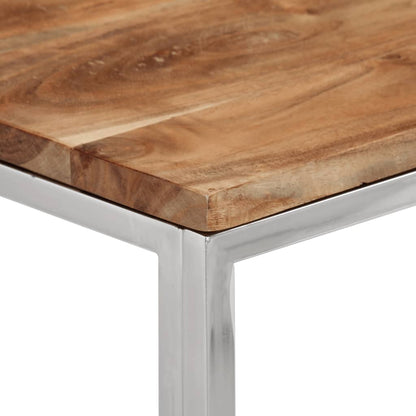 Mesa Consola Acero Inoxidable Y Madera Maciza Acacia Plateada_2