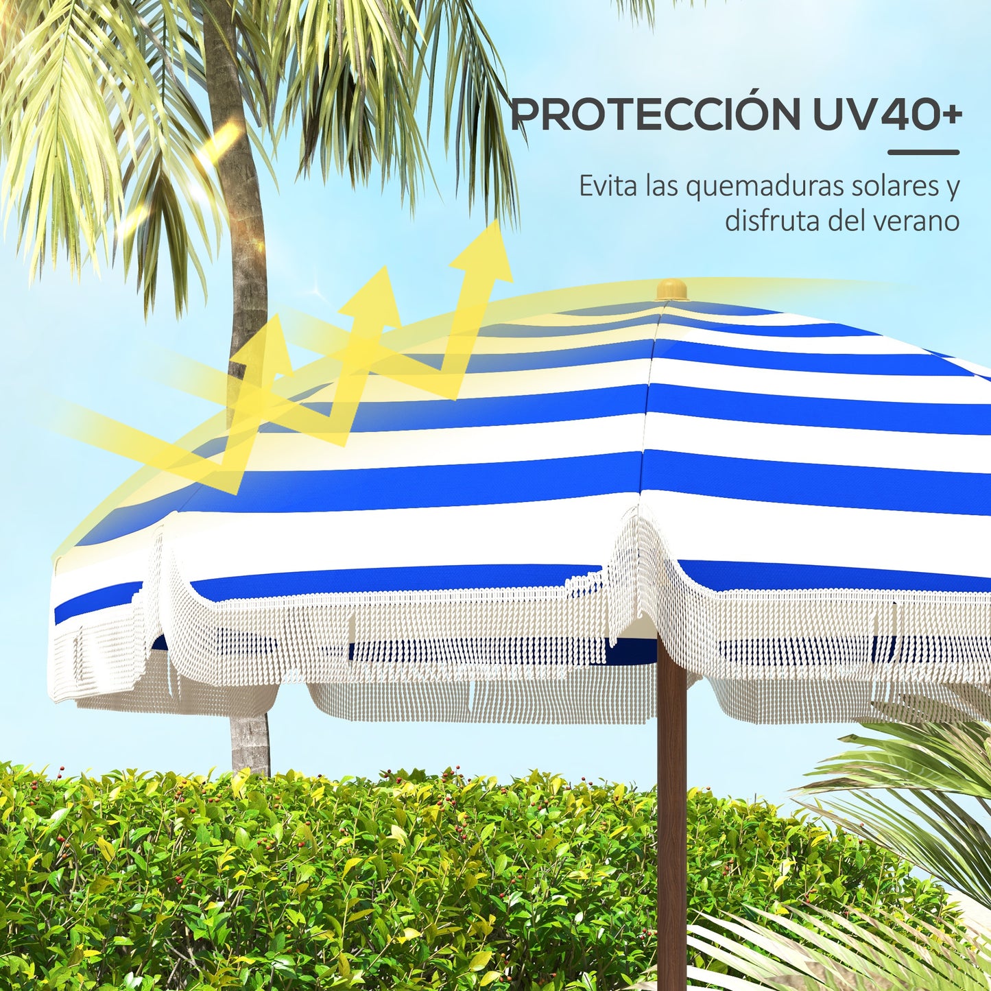Outsunny Sombrilla De Playa Grande Ø190x210 Cm Protección Uv40+ Azul Y Blanco_3