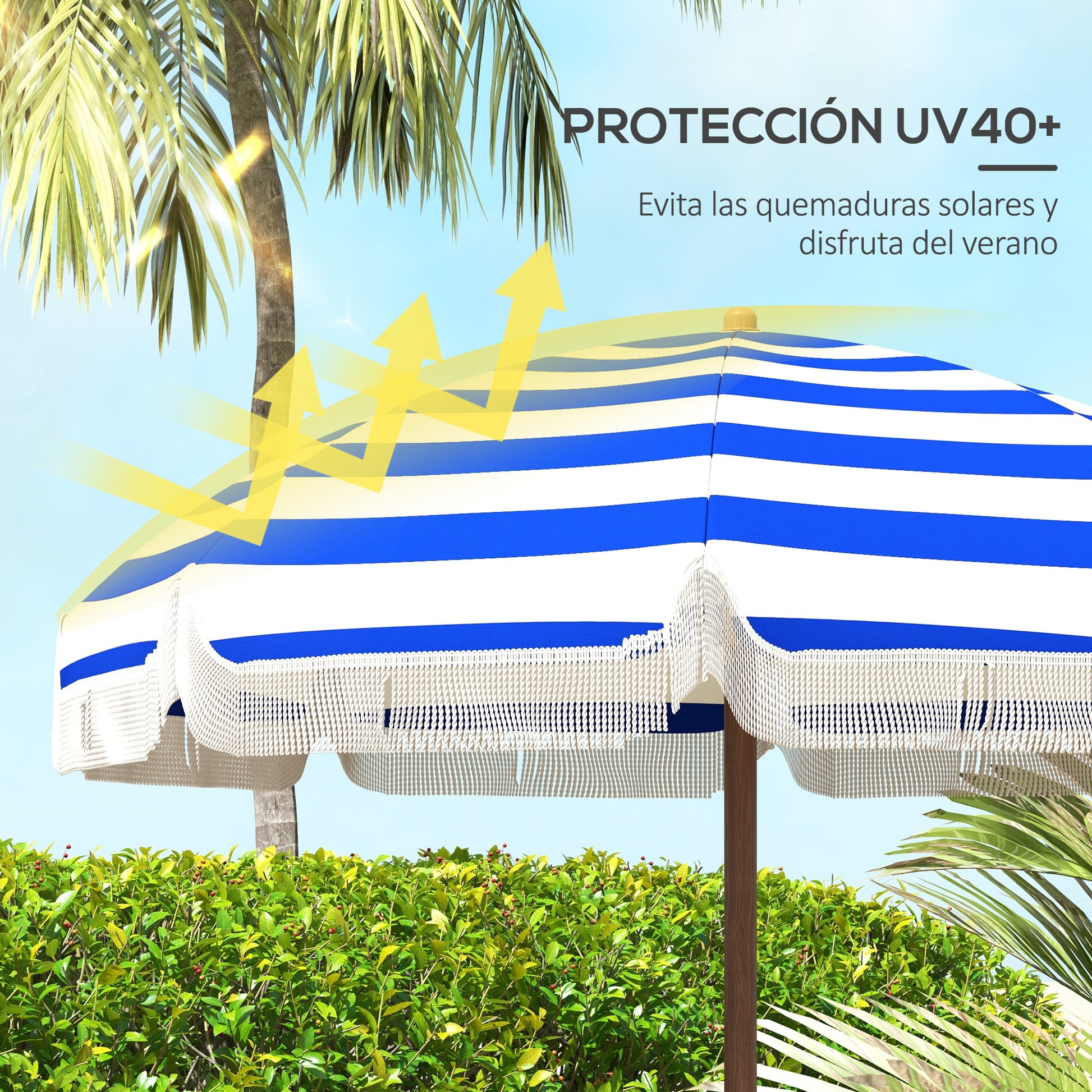 Outsunny Sombrilla De Playa Grande Ø190x210 Cm Protección Uv40+ Azul Y Blanco_3