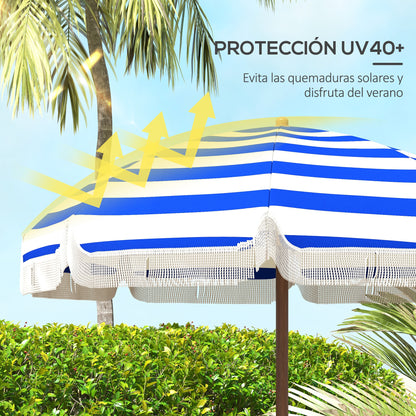 Outsunny Sombrilla De Playa Grande Ø190x210 Cm Protección Uv40+ Azul Y Blanco_3