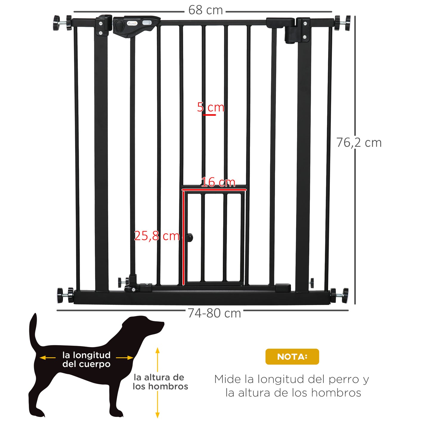 Pawhut Barrera De Seguridad Para Perros Extensible 74-80x76,2 Cm Negro_2