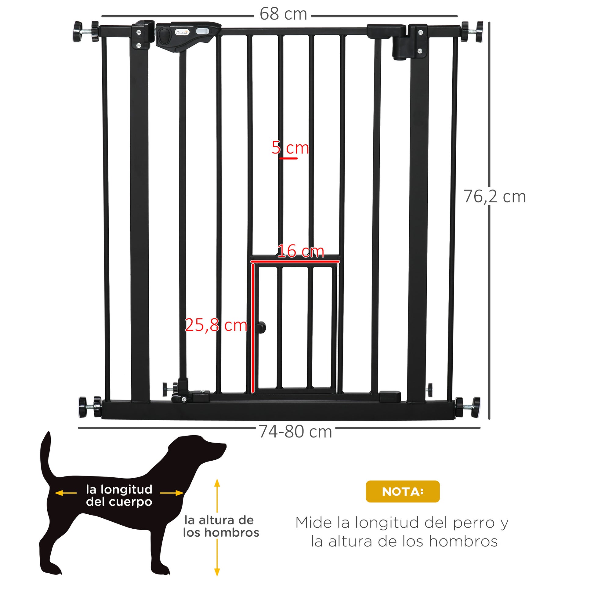 Pawhut Barrera De Seguridad Para Perros Extensible 74-80x76,2 Cm Negro_2