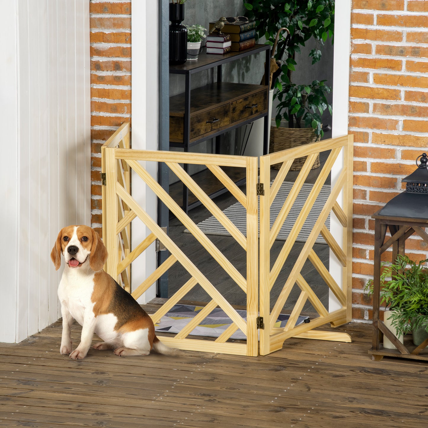 Pawhut Barrera De Seguridad Plegable Para Perros 3 Paneles 181x35x76 Cm Natural_1