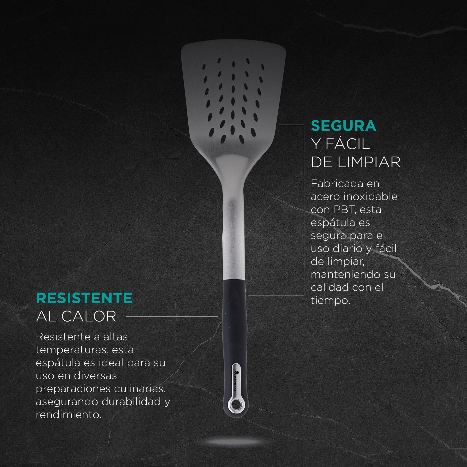 Espátula Ranurada Foodies 33,6x9,5x4,6cm En Acero Inoxidable + Pbt Masterpro._2