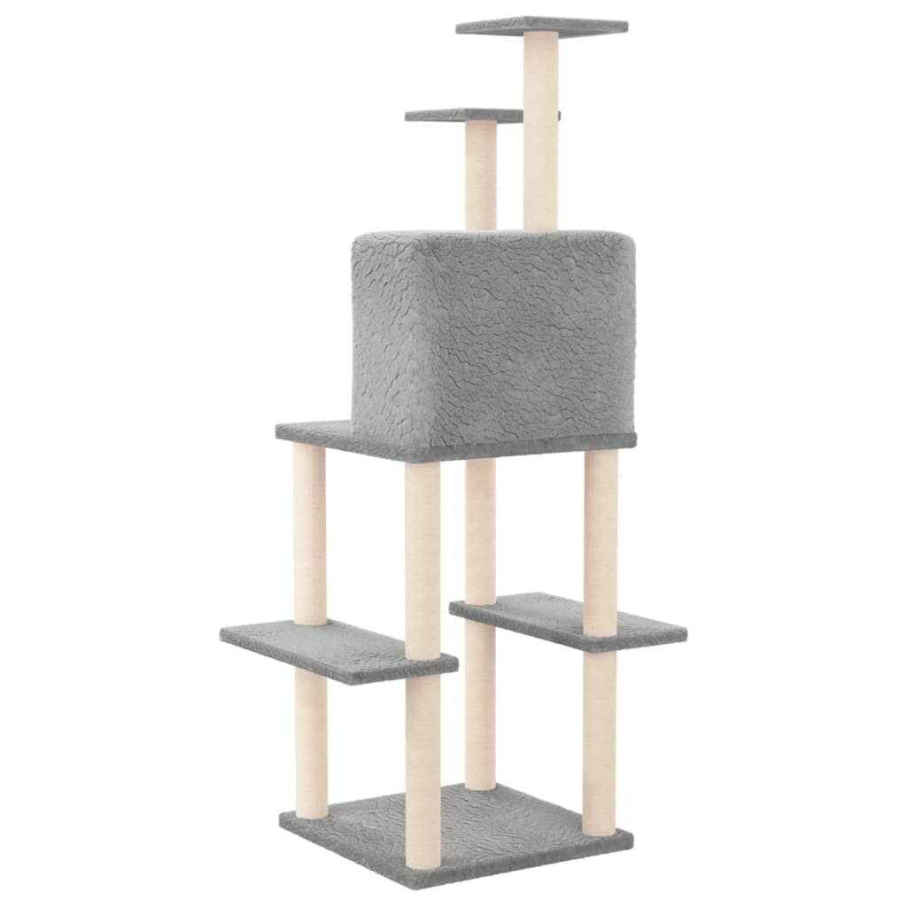 Vidaxl Rascador Para Gatos Con Postes De Sisal Gris Claro 144,5 Cm_4