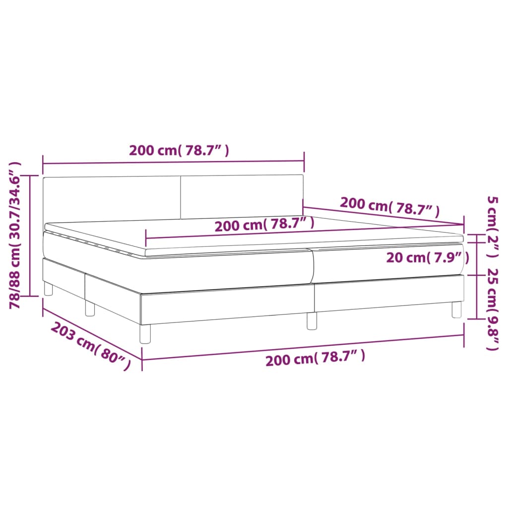 Cama Box Spring Colchón Y Led Cuero Sintético Gris 200x200 Cm / Vetonek_2