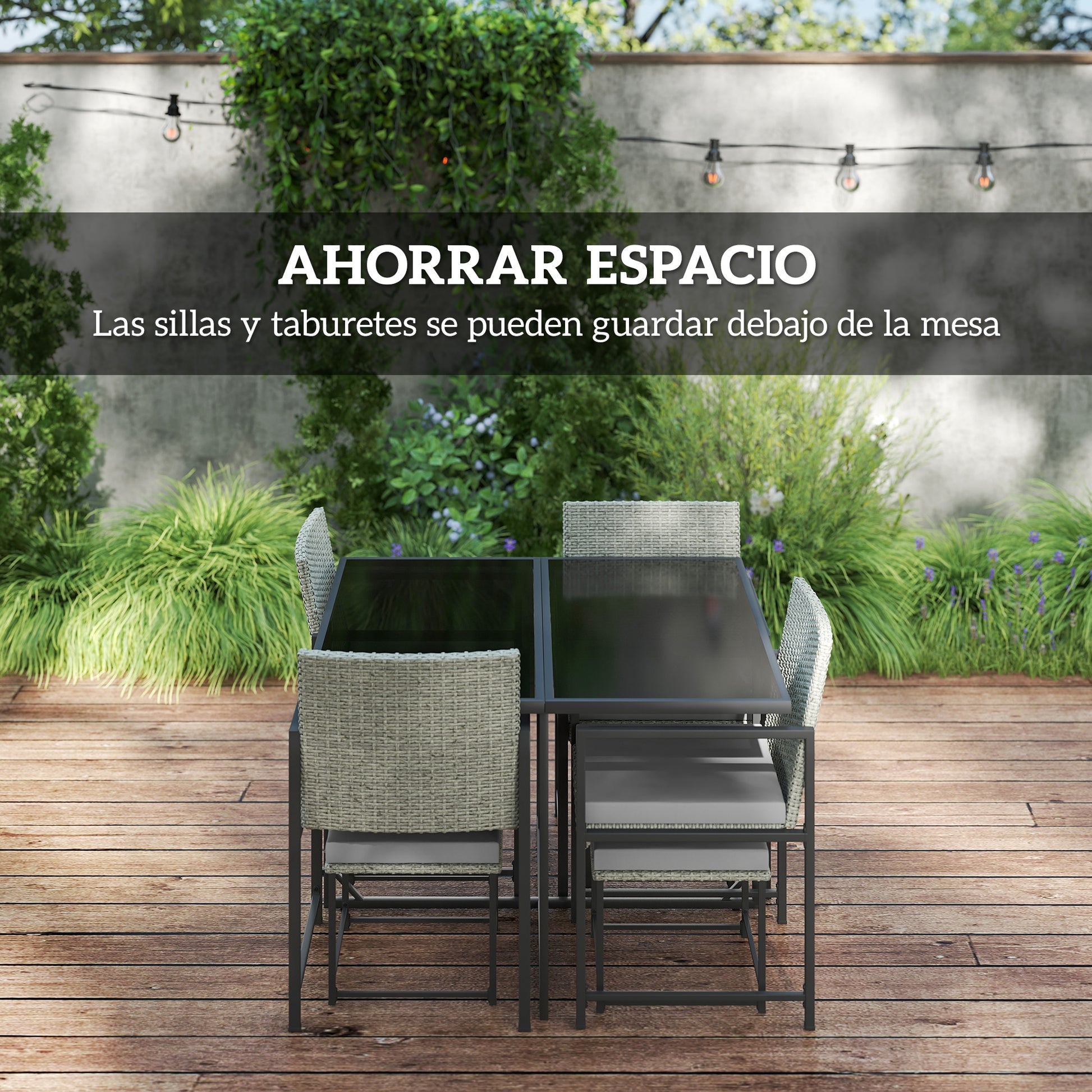 Outsunny Juego De Muebles De Jardín Exterior De Ratán Sintético De 9 Piezas Gris_3