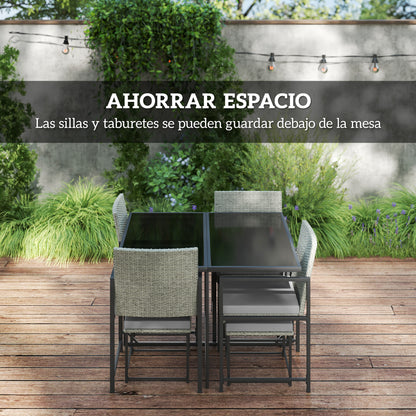 Outsunny Juego De Muebles De Jardín Exterior De Ratán Sintético De 9 Piezas Gris_3