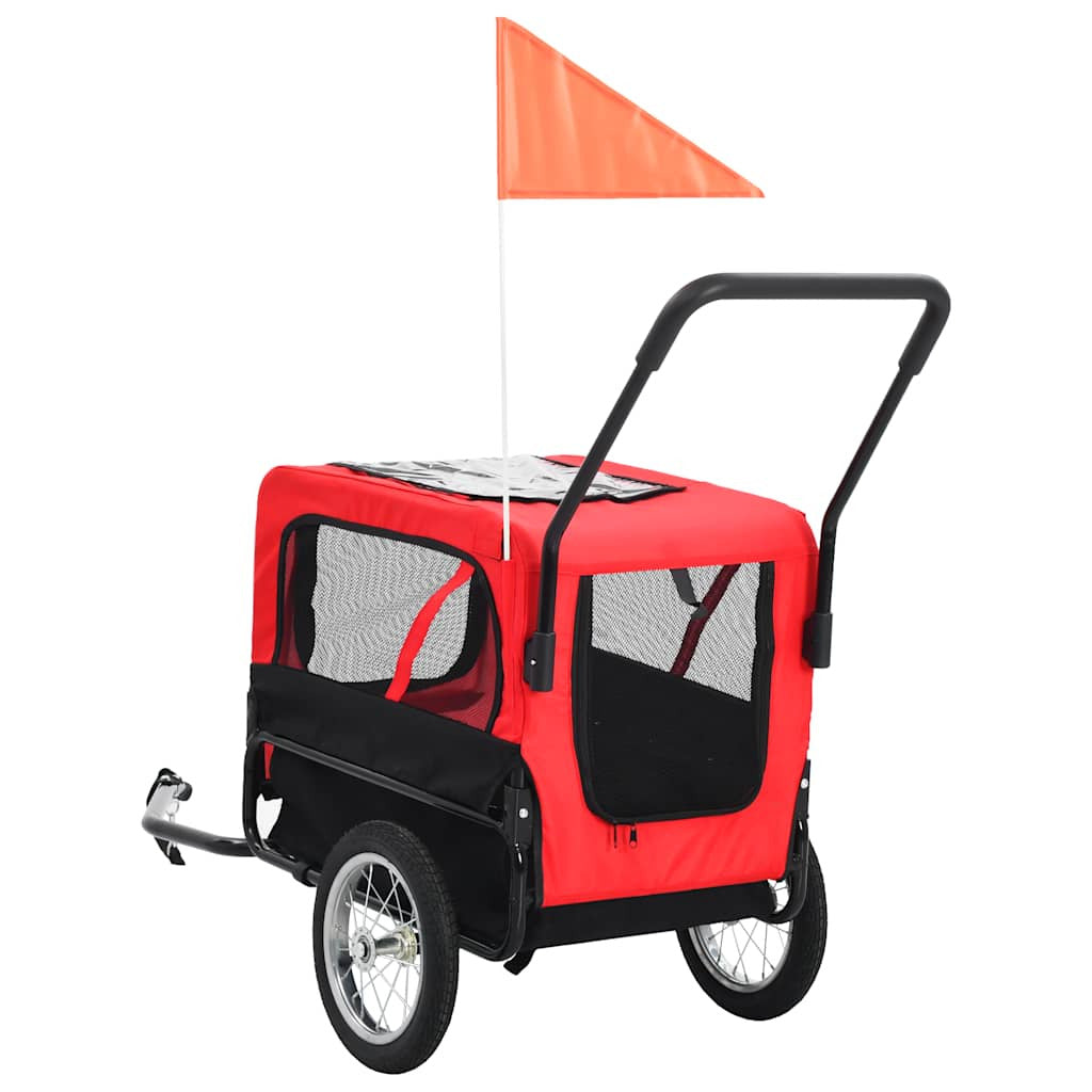 Vidaxl Remolque De Bicicleta Para Mascotas Cochecito 2 En 1 Rojo Negro_3
