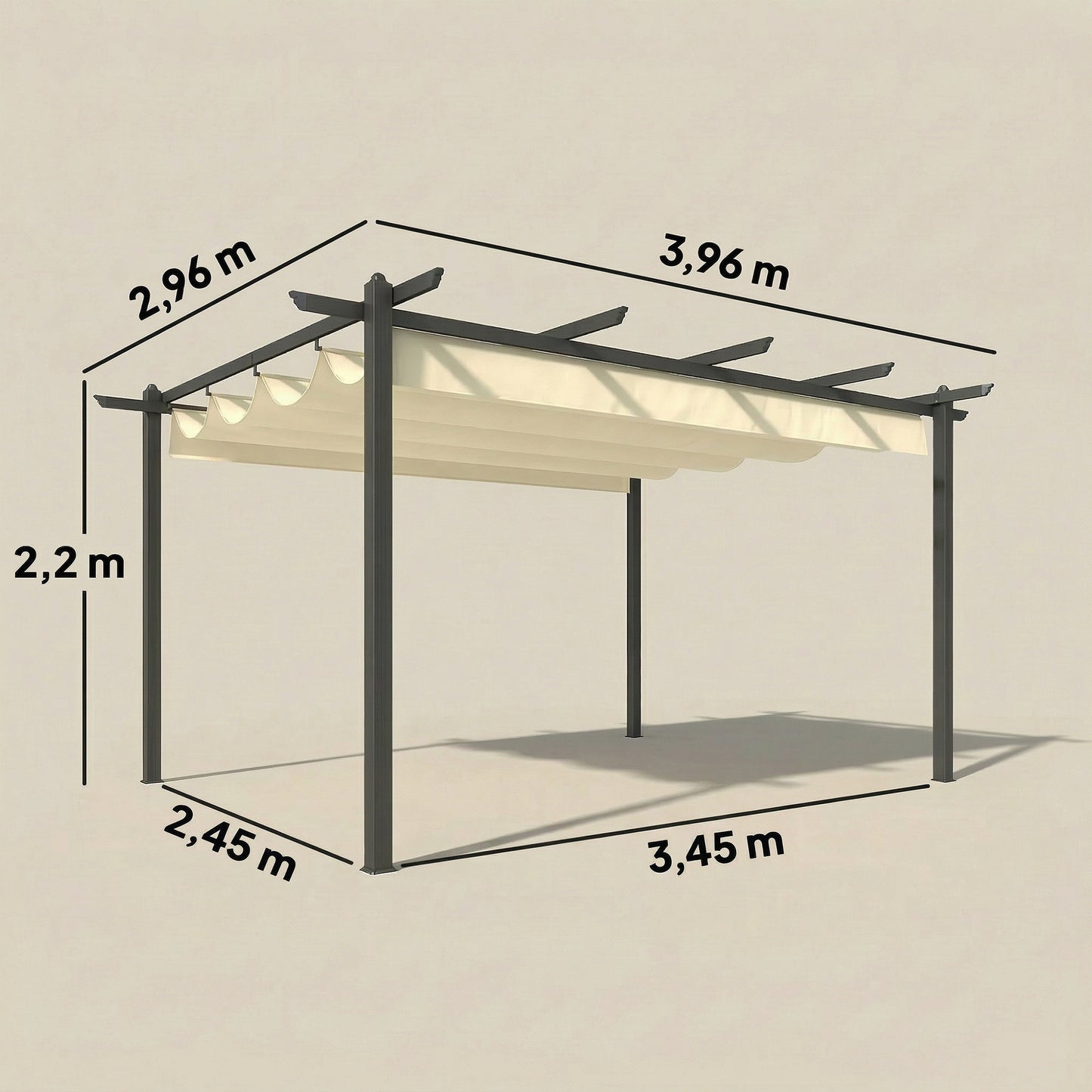 Outsunny Pérgola De Jardín 4x3 M Con Techo Retráctil Y Marco De Aluminio Crema_2