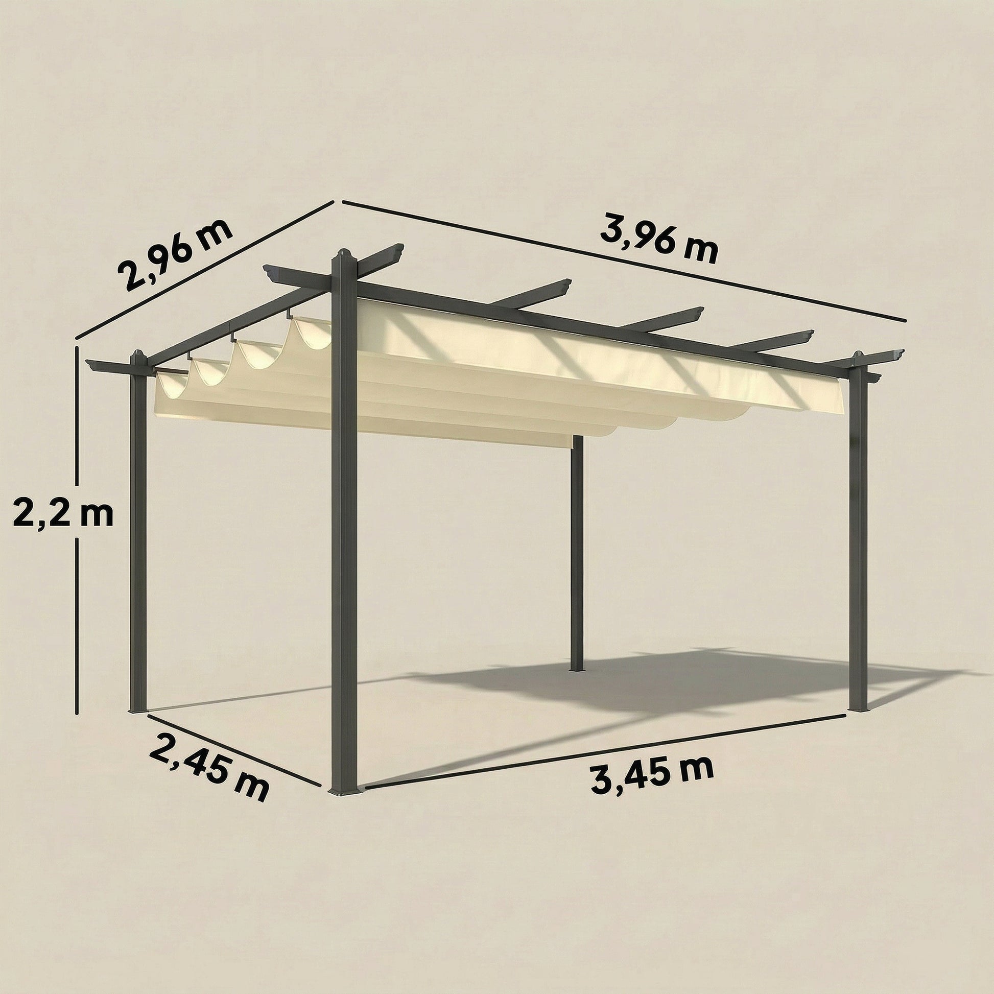 Outsunny Pérgola De Jardín 4x3 M Con Techo Retráctil Y Marco De Aluminio Crema_2