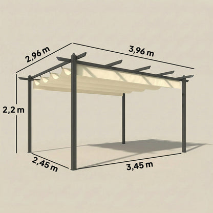 Outsunny Pérgola De Jardín 4x3 M Con Techo Retráctil Y Marco De Aluminio Crema_2