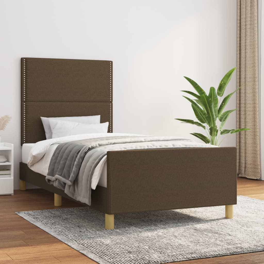 Estructura De Cama Con Cabecero De Tela Marrón Oscuro 80x200 Cm / Vetonek_4