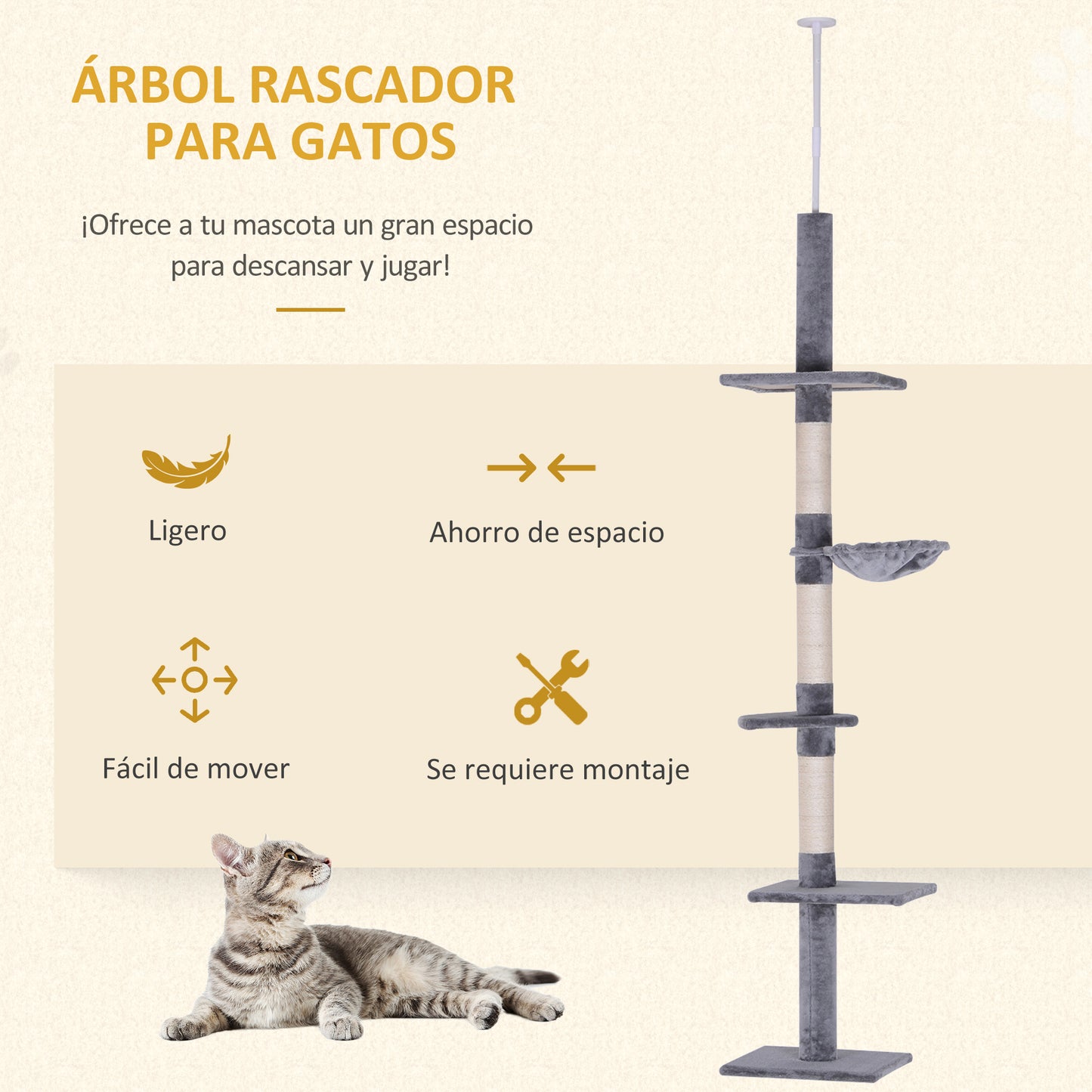 Pawhut Árbol Rascador Para Gatos De 230-260 Cm_3