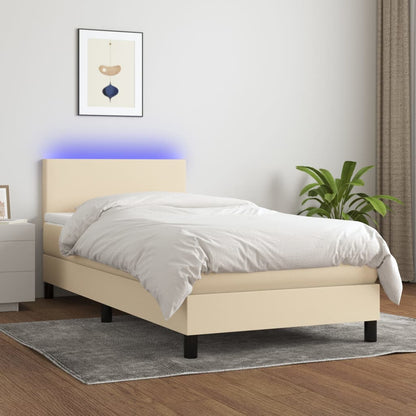 Cama Box Spring Con Colchón Y Led Tela Crema 80x200 Cm / Vetonek_2