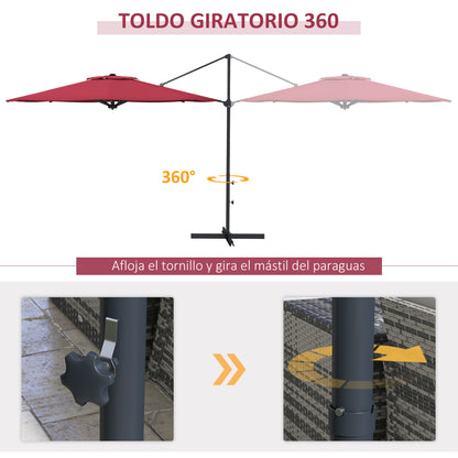 Outsunny Sombrilla De Jardín Ø294x242 Cm Con Altura Ajustable Rojo Vino_5