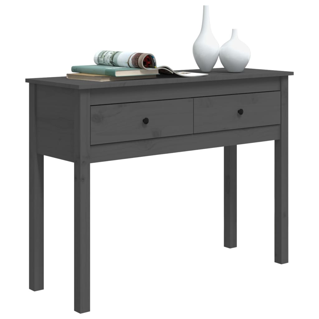 Mesa Consola De Madera Maciza De Pino Gris 100x35x75 Cm_2