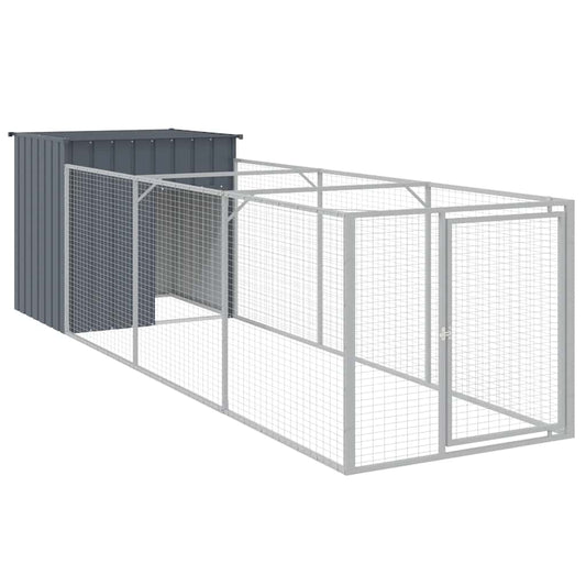 Caseta Perros Con Corral Acero Galvanizado Gris 110x405x110 Cm_0