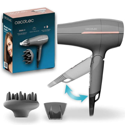 Cecotec Secador De Pelo De Viaje Ionicare Power&go Heaven Grey. 2000w, 2 Temperaturas, 2 Velocidades_0