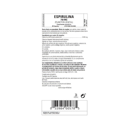 Espirulina 750 mg (Plancton), 80 cápsulas vegetales