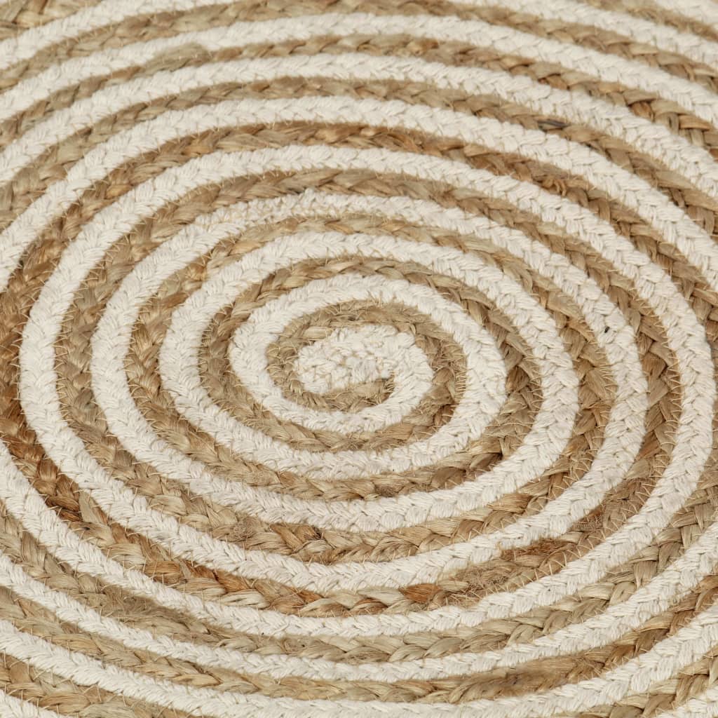 Alfombra De Yute Tejida A Mano Diseño Espiral Blanco 120 Cm / Vetonek_3