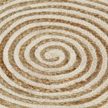 Alfombra De Yute Tejida A Mano Diseño Espiral Blanco 120 Cm / Vetonek_3