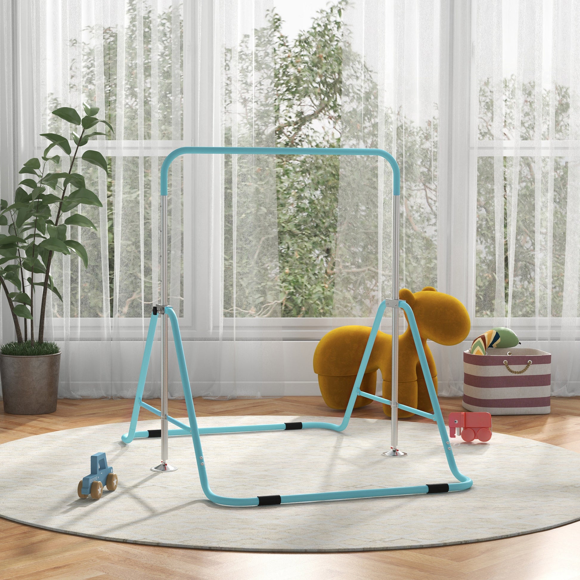 Homcom Barra De Gimnasia Artística Plegable Altura Ajustable Azul Celeste_1