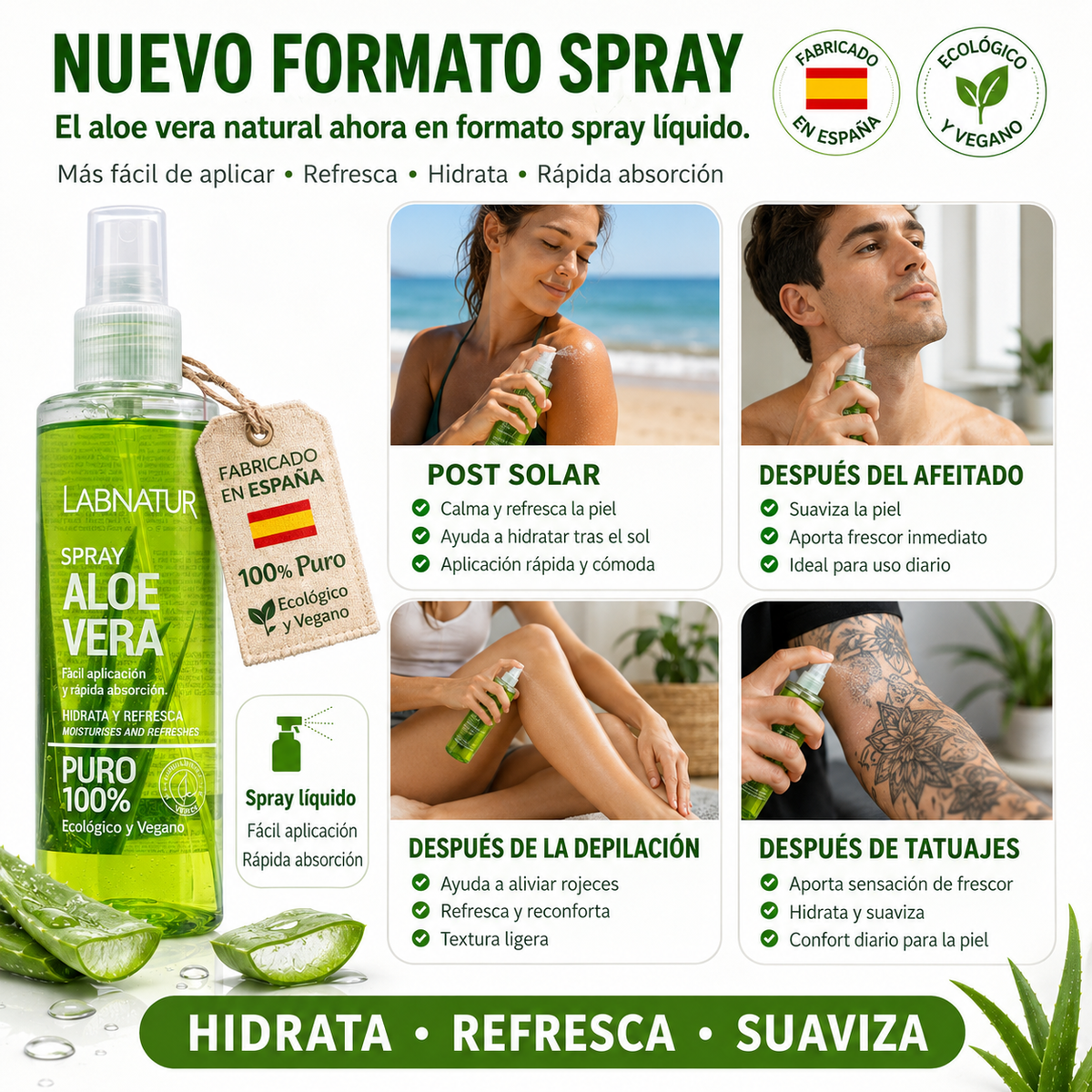 Spray de Aloe Vera 100% Puro Labnatur 250 ml | Ecológico y Vegano | Hidrata, Calma y Refresca_1