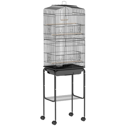Pawhut Jaula Para Pájaros Con Soporte 4 Ruedas Y Comederos 46,5x36x157 Cm Negro_0