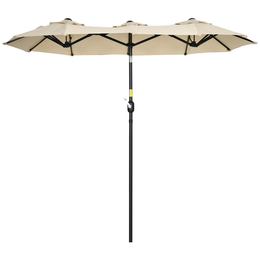 Outsunny Sombrilla Doble 295x152x222 Cm Con Inclinación De 45° Manivela Caqui_0