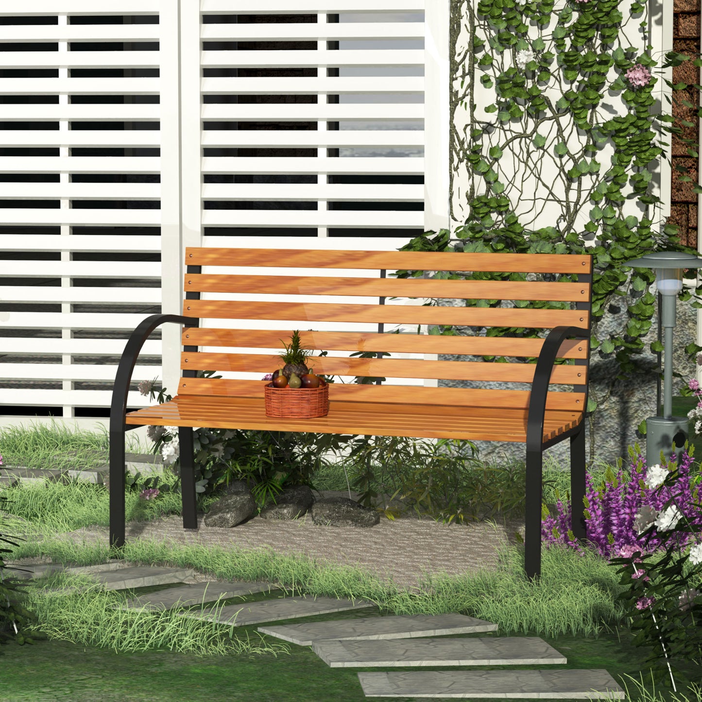 Outsunny Banco De Jardín De 2 Plazas 122x60x83 Cm Con Respaldo Y Apoyabrazos_1