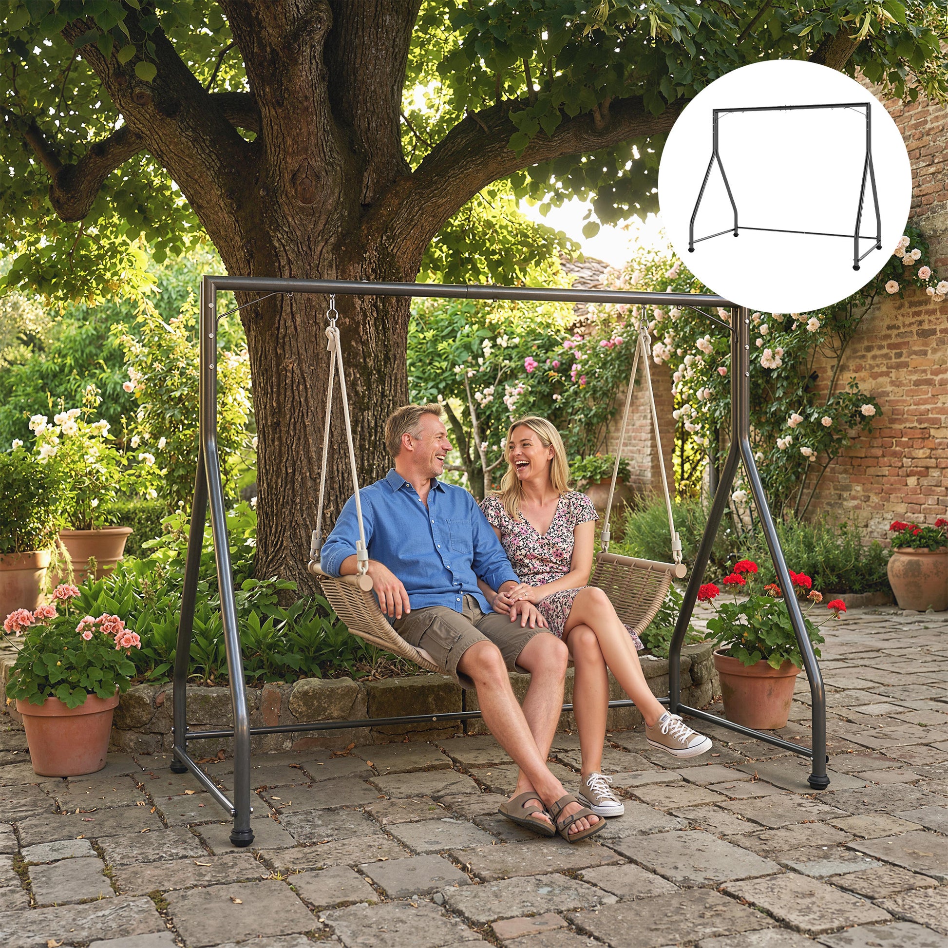 Outsunny Soporte Para Columpio De Acero Carga 360 Kg 210x117x175 Cm Negro_1