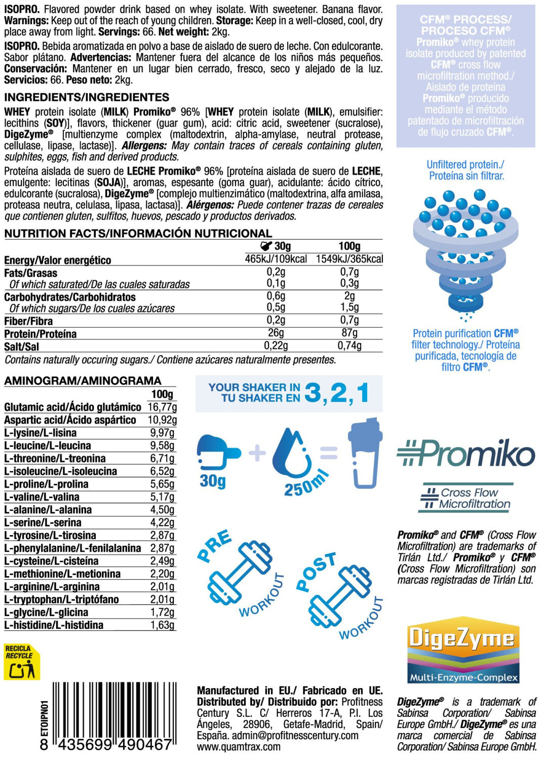 Isopro Cfm - 2kg - Platano - Proteína De Aislado De Suero Isolate - Quamtrax_5